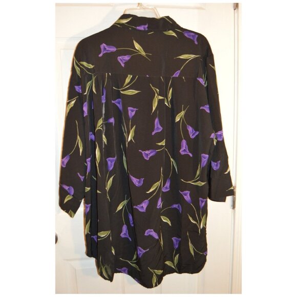 CLUB Z Collection Flowered Black Tunic Long Blouse Women's Top Long Sleeve Sz 2X - Picture 4 of 4
